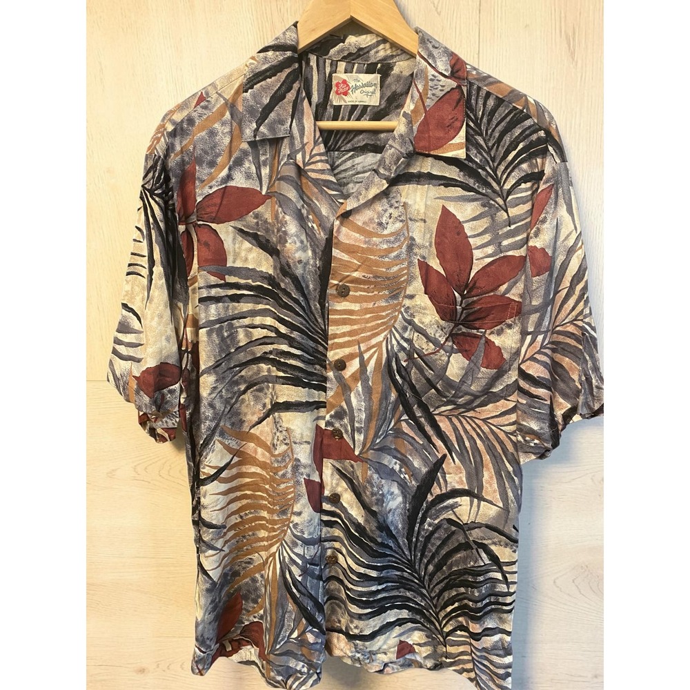 Hilo Hattie Vintage Button Down Multicolor Tropical Palm Print Mens Large Shirt